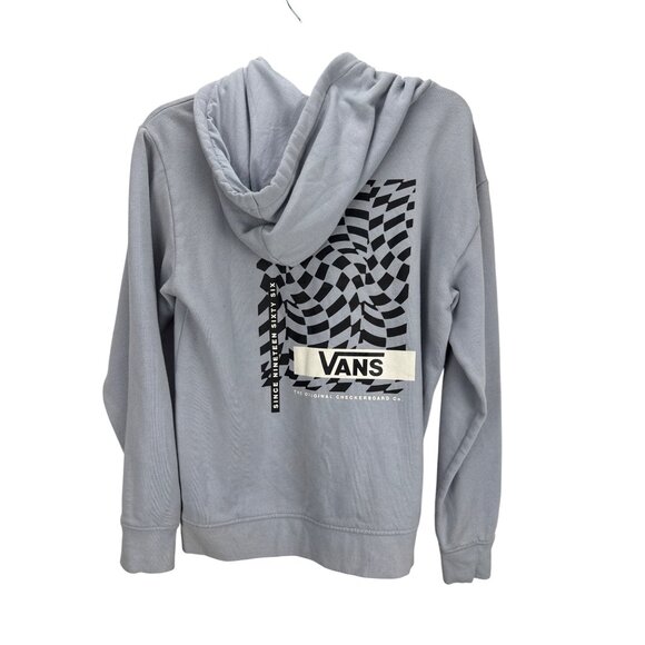 Vans Small Gray Hoodie Checkerboard Back Logo Pullover Sweatshirt Streetwear - Picture 6 of 8